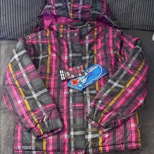 Kids Plaid Winter Jacket - Pink and Gray